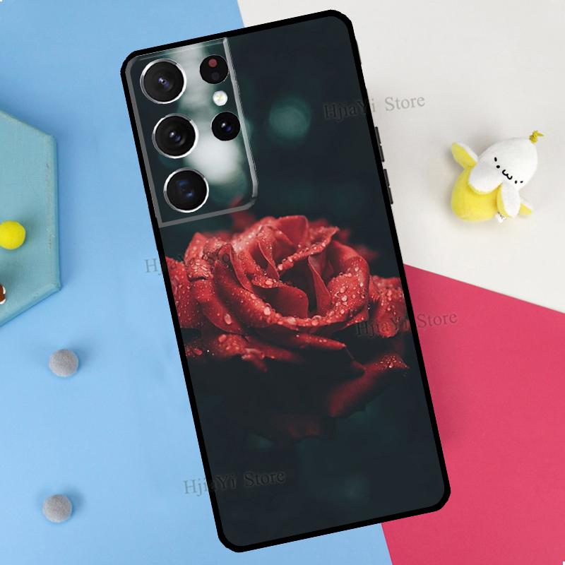 Red Rose Flower Phone Case For Samsung Galaxy S23 S22 Ultra Note 20 10 S8 S9 S10 Plus S20 FE S21 FE Cover