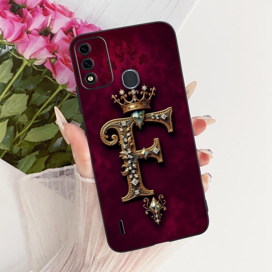 For ITEL A48 Royal Crown Initial Letter Couple Phone Case For Itel A48 Black Silicone Soft Covers Bumpers