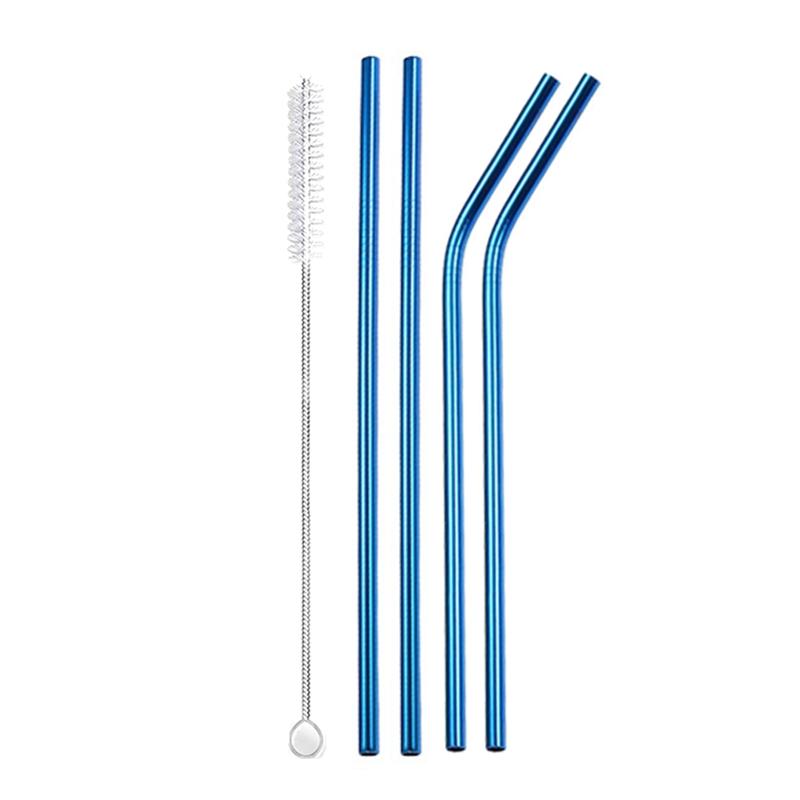 3Pcs Rainbow Color Reusable Metal Straws with Cleaning Brush 304 Stainless Steel Drinking Straws for Smoothie Milkshake Drinks