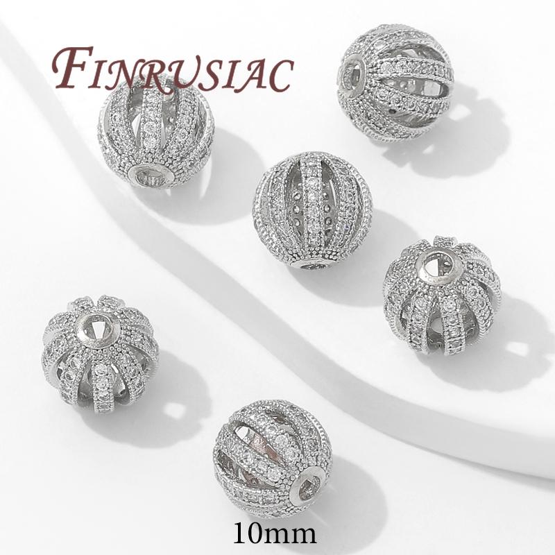 Perles plaquées or 18 carats 8 mm 10 mm, Accessoires de perles pour bracelets, Séparateur pour perles, Laiton avec perles en zircon, Perle pour collier