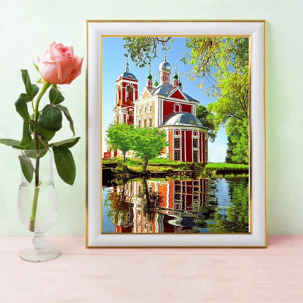5D DIY Diamond Embroidery Church Rhinestone Kit Diamond Painting Landscape Full Drill Square Handicraft Decor For Home