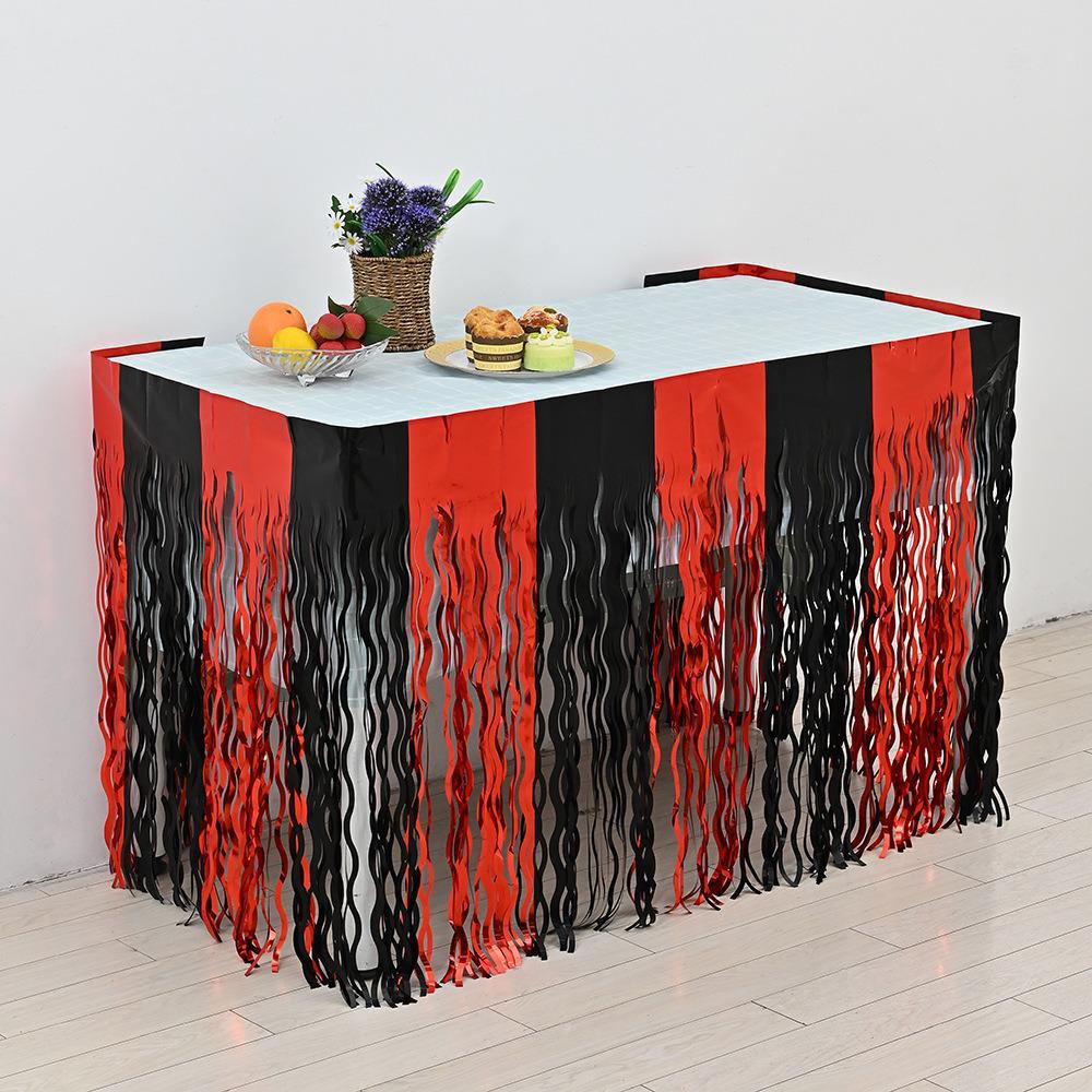 Rainbow Silk Table Skirt: Colorful Birthday, Wedding, and Holiday Party Decoration