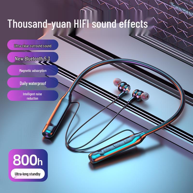 

Wireless Neckband Bluetooth Headphones: Sport In-Ear with Noise Cancellation, Long Battery, Card Slot, Universal Compatibility.