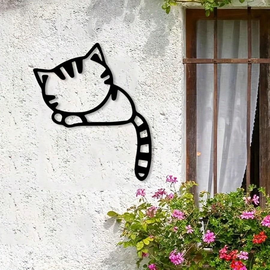 Witch Cat Metal Wall Art Mystical Feline Statue Home Decor Gift