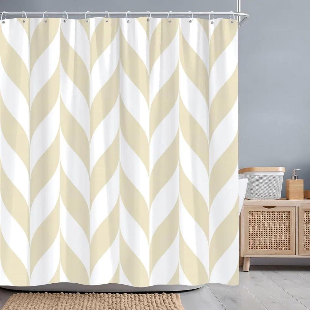 Abstract Geometric Lines Shower Curtain Grey Multicolour Leaf Multicolour Lines Polyester Fabric Shower Curtains Bathroom Decor