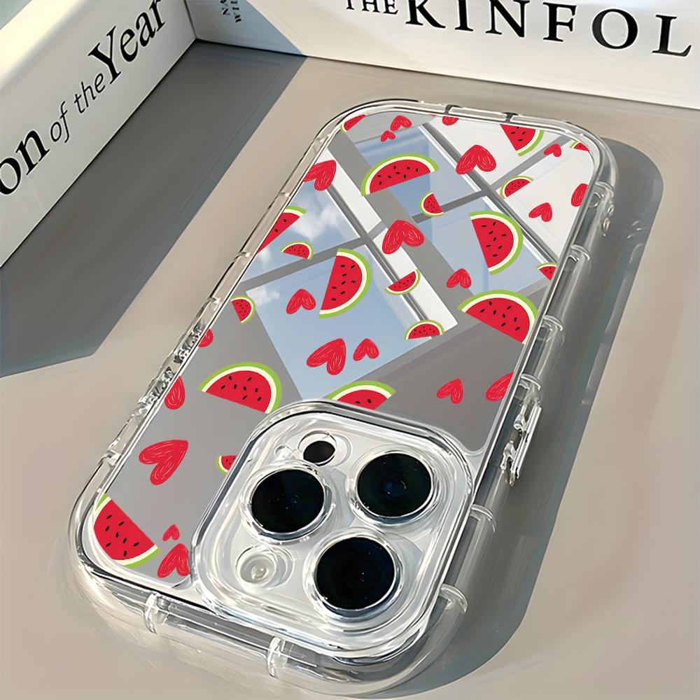 Cute Watermelon With Red Heart Phone Case For iPhone 17 16 Pro Max 11 12 13 14 15 Pro 17 Air 7 8 Plus X XR XS Back Mirror Cover