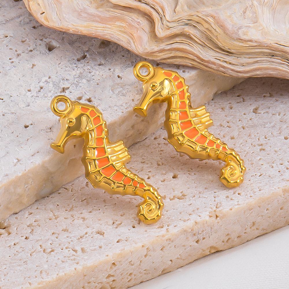 2pcs Stainless Steel Ocean Animals Pendant Whales Seahorses Conch Shells Marine Bracelets Earrings Charm for Jewelry Making Gift