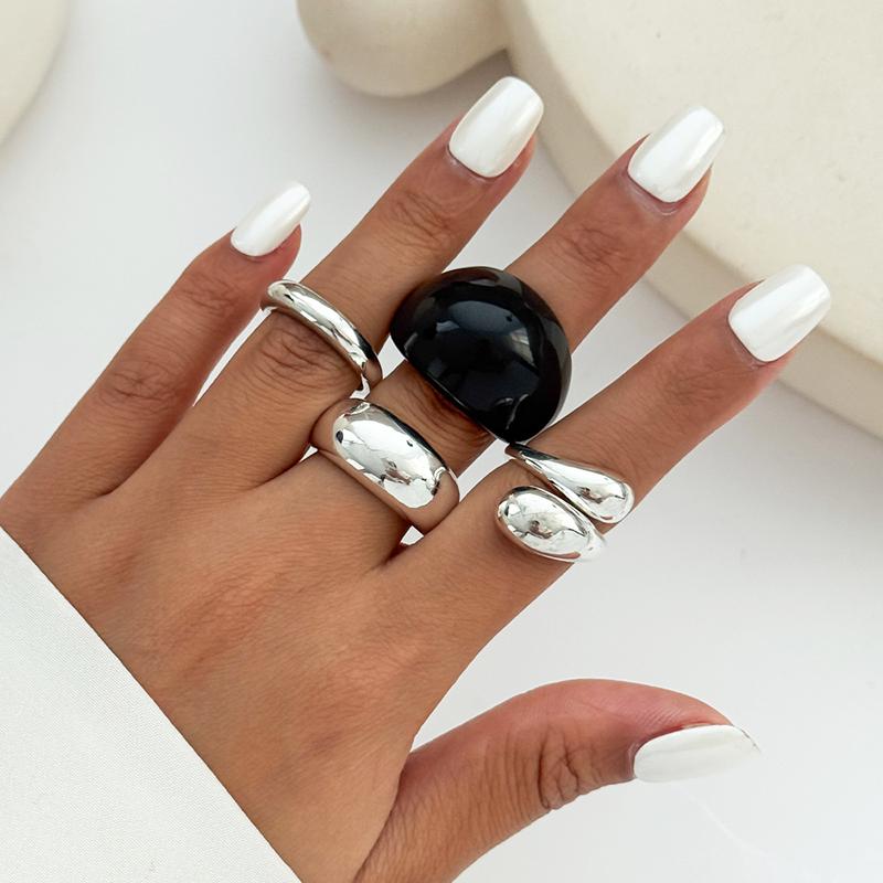 5Pcs/Set Resin Metal Smooth Opened Rings For Women Fashion Punk Simple Personality Finger Ring Party Jewelry Gold Silver Color