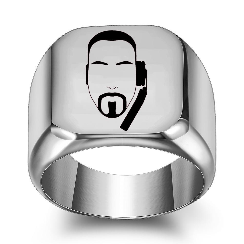 Retro 18MM Square Laser Engraved Stainless Steel Head-mounted Earphones with Ring Finger Design Size 12