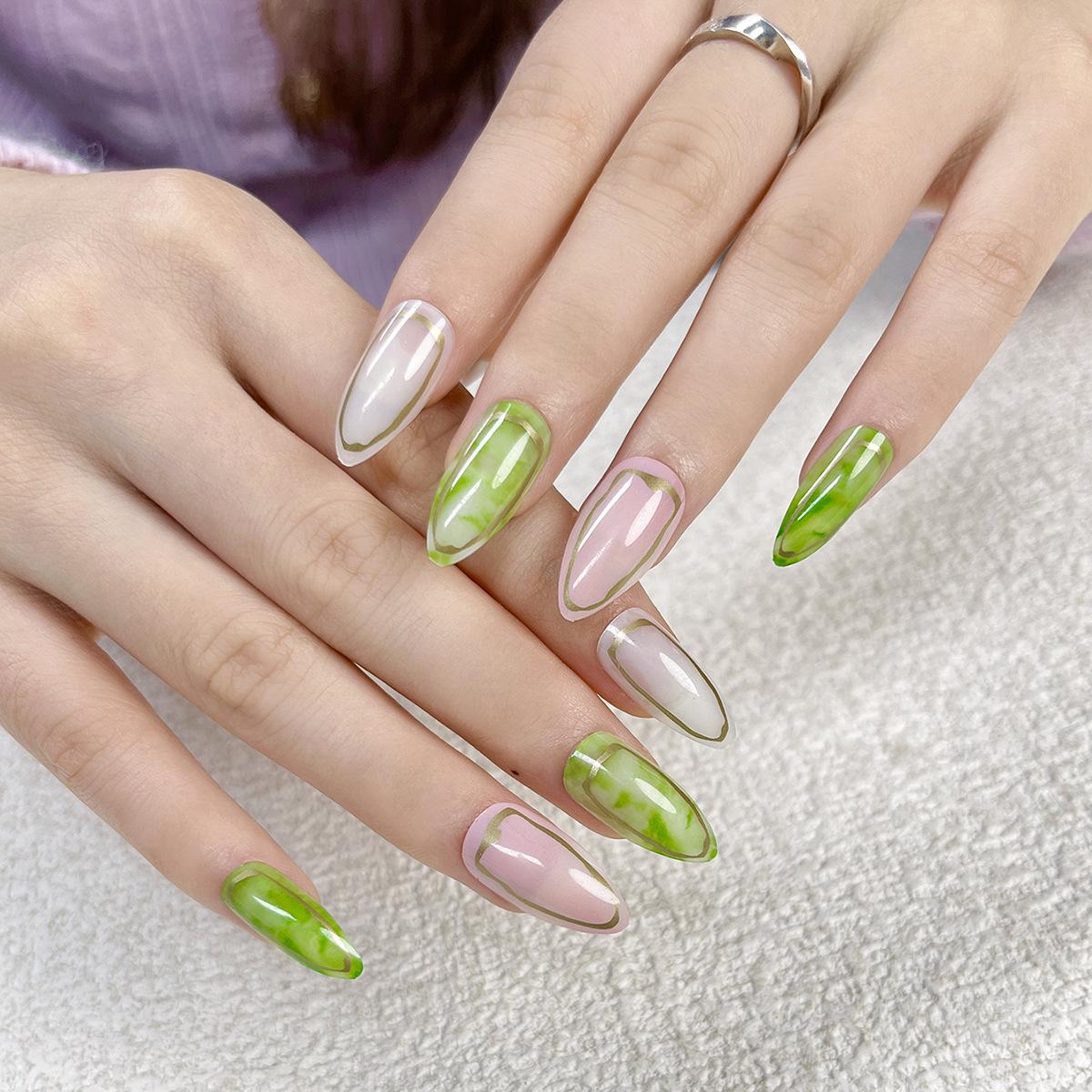 

Medium Length Light Green Spring/Summer Wearable Nail Art Tips