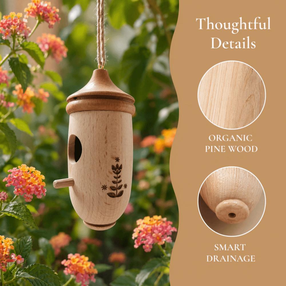 Wooden Hummingbird House Mini Handmade Hanging Bird House Weather-Resistant Easy Install Hummingbird Feeder Yard Decoration