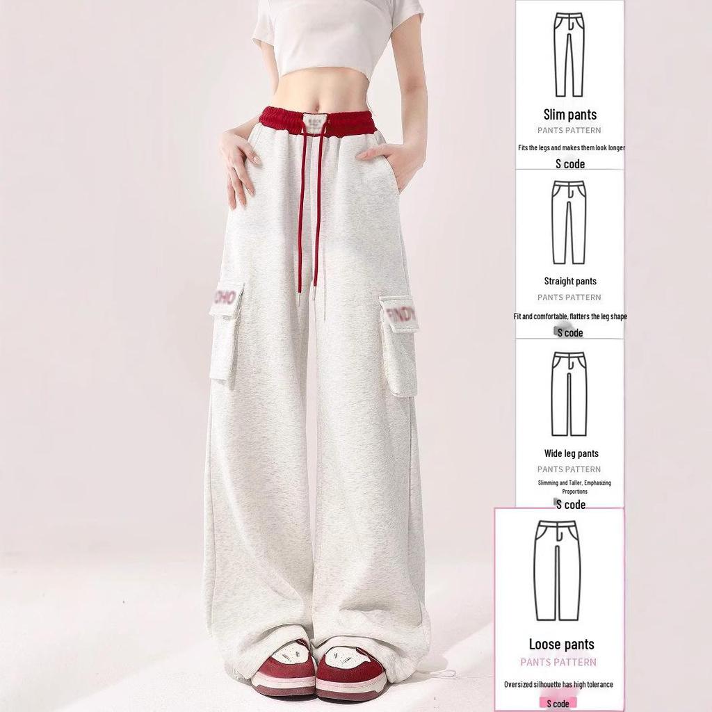 Women's Wide-Leg Cargo Jazz Sweatpants with Pockets - White & Gray, Autumn 2025