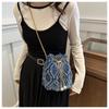 Chain Tassel Denim Crossbody Bag Handbag Cloth Shoulder Bag Elegant Denim Bucket Bag  Wedding