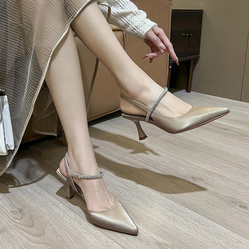 A Rhinestone Chain with Bag Head Sandals Women's Stiletto High Heels Temperament Not Tired Feet In Summer
