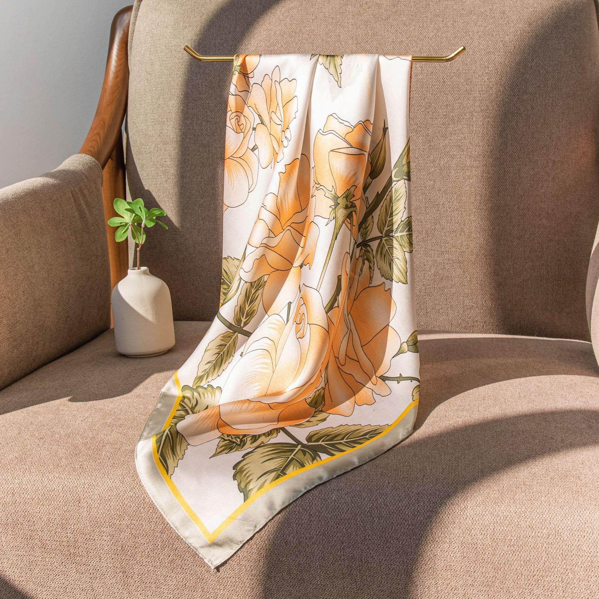 

Spring small floral 70 small square scarf women s high-end scarf fashion commuter printing simulation silk scarf 70*70cm