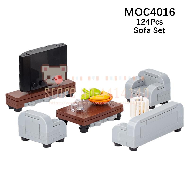 

Мебель для дома MOC Строительные блоки Городская сцена Сделай сам Кухня Кровать Диван Туалет Ванна Модель Украшение Сборка Кирпичики Игрушки Для Детей