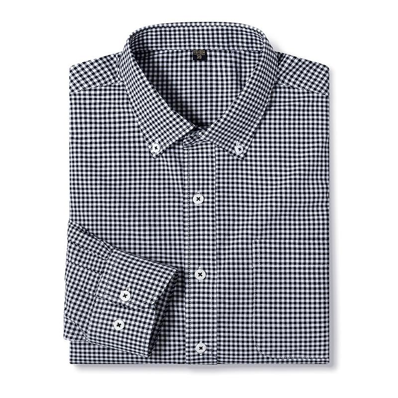 Camicie Oxford in Cotone Casual da Uomo con Taschino Singolo, Manica Lunga, Vestibilità Standard, Comode, Button-down, a Quadri