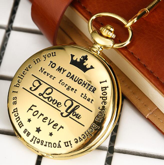 Steampunk Full Hunter Golden/Silver/Black Quartz Analog Alloy To My Daughter Pocket Watches/To My SON Pocket Watches Pendant Chain Roman Number Clock