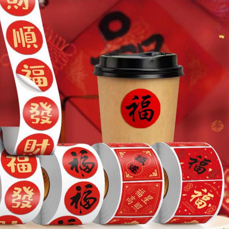 500 ks/roleRok koně Jarní festival Samolepky s postavou Fu Čínský Nový rok Požehnání Dekorační kuplety Červené obálky