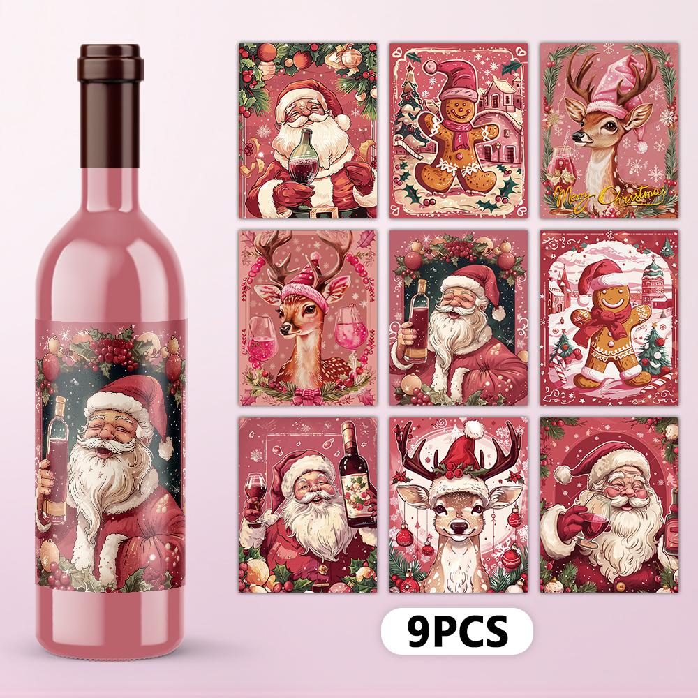 

9 шт. Рождественское украшение Водонепроницаемые наклейки на винную бутылку 5x3,93 дюйма Рождественская винная этикетка, Украшение для рождественской вечеринки 180*100*40CM