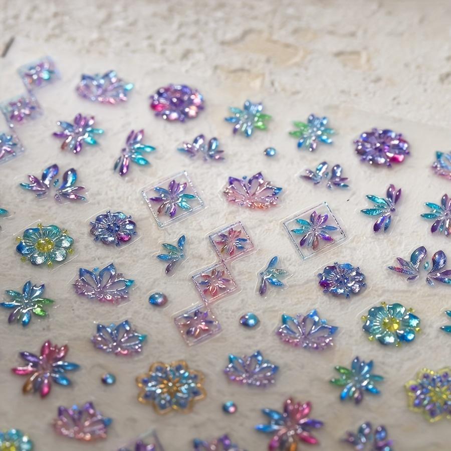 Bunte Böhmische 3D Jelly Nail Art Aufkleber - Florale & Geometrische Designs mit Holografischem Glitzer, Selbstklebende Nagelsticker für DIY Maniküren