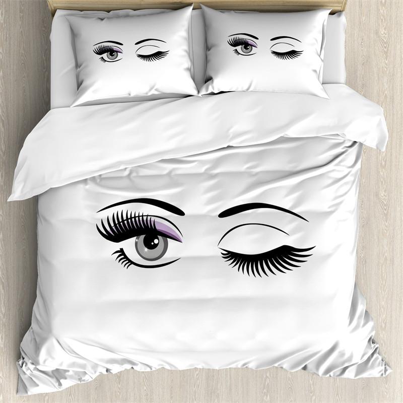 Beauty Eyelashes Duvet Cover Queen For Girls Woman Eyes Pattern Design Comforter Cover Modern Lovely Sexy Eyelashes Bedding Set