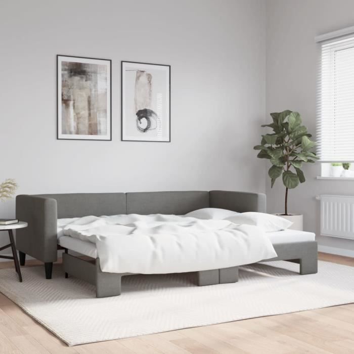 VidaXL Lit de jour avec lit gigogne gris foncé 80x200 cm tissu 3196574
