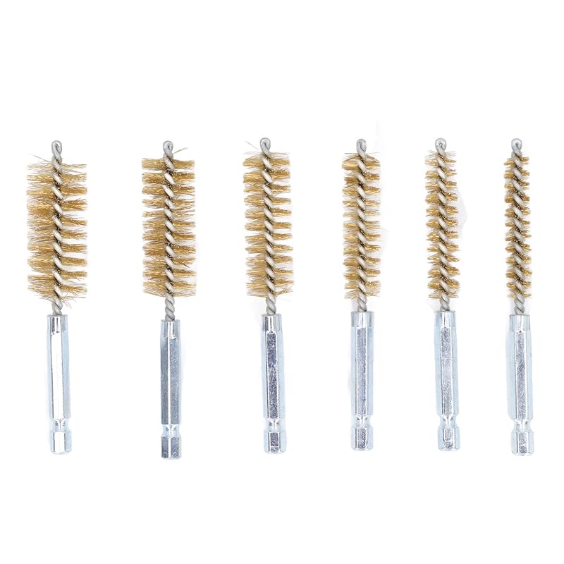 Bore Cleaning Brush Set, 6 Pieces with 1/4in Hex Shank, Wire Brush for Drill or Impact Driver (Nylon, White)