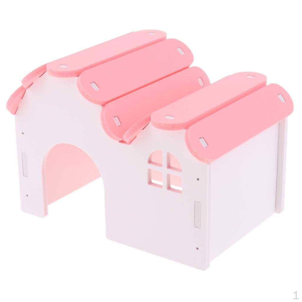 Natural Wooden Hamster House Cage Toy 17x12x13cm () pink