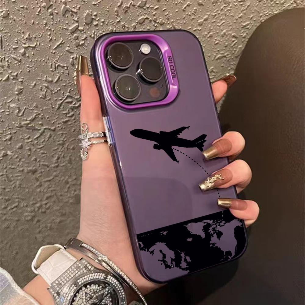 Black Airplane Design Phone Case for Iphone 16 15 14 13 12 11 Pro Max Mini Shockproof Anti-Scratch Protective Hard Cover