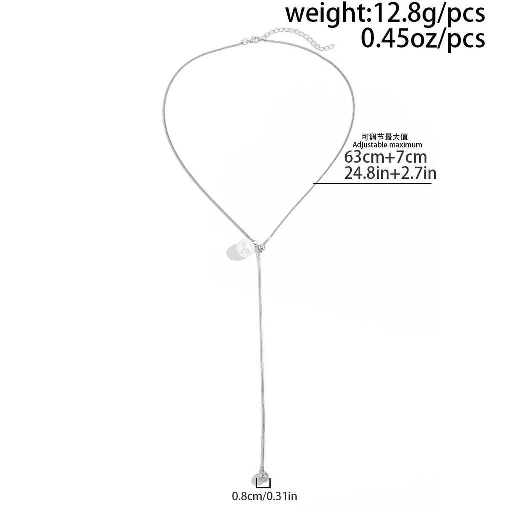 Ingemark Trendy Silver Color Stainless Steel Long Snake Chain Necklace Women Elegant Imitation Pearl Pendant Choker Jewelry Gift