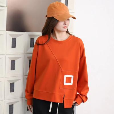 DIMANAF 2024 Herfst T-shirt Effen Elastisch T-shirt Gesplitst Dames Bedrukking Effen Lange Mouw Losse Tops Tees