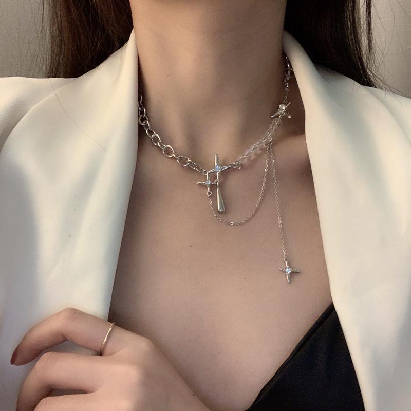 Irregular Star Chain Necklace Y2K Zircon Crystal Beads Tassel Necklace Aesthetic Star Heart Choker Necklaces Jewelry Gift