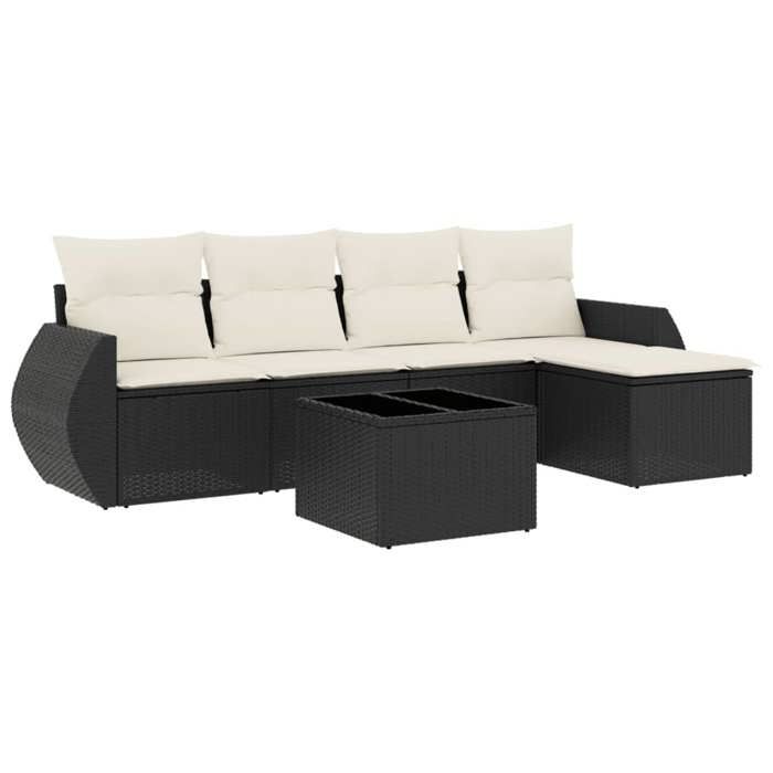 VidaXL Salon de Jardin avec Coussins 6 pcs, Canapés de Terrasse, Ensemble de Meubles de Patio, Mobilier d'Extérieur, Noir 3221295