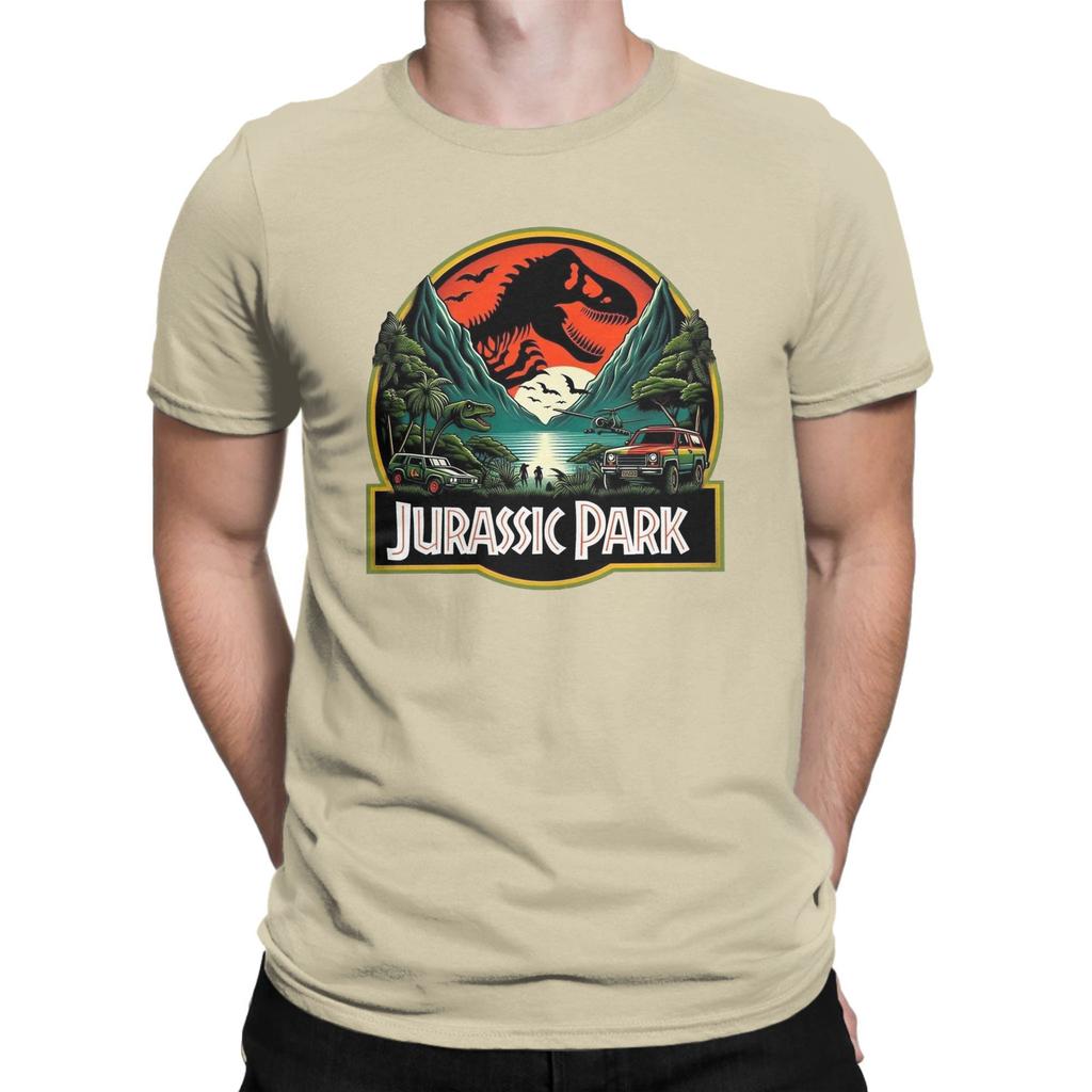 Vintage Jurassic Park TShirt for Men O Neck Pure Cotton T Shirts  2025 Movie Short Sleeve Tee Shirt Gift Idea Tops