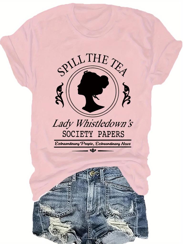 Chic Letter Print T-Shirt for Women - Casual Crew Neck Short Sleeve Top Perfect for Spring & Summer Machine Washable
