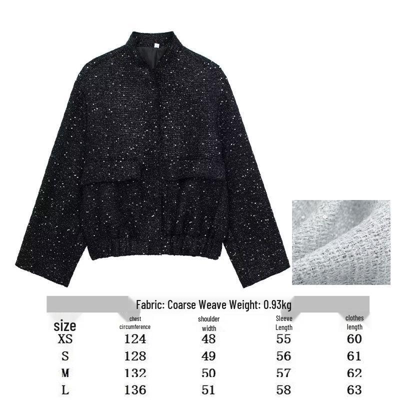 

Куртка с пайетками - Весна 2025 Текстурированное свободное пальто для трансграничной торговли со стойкой и большими карманами Medium