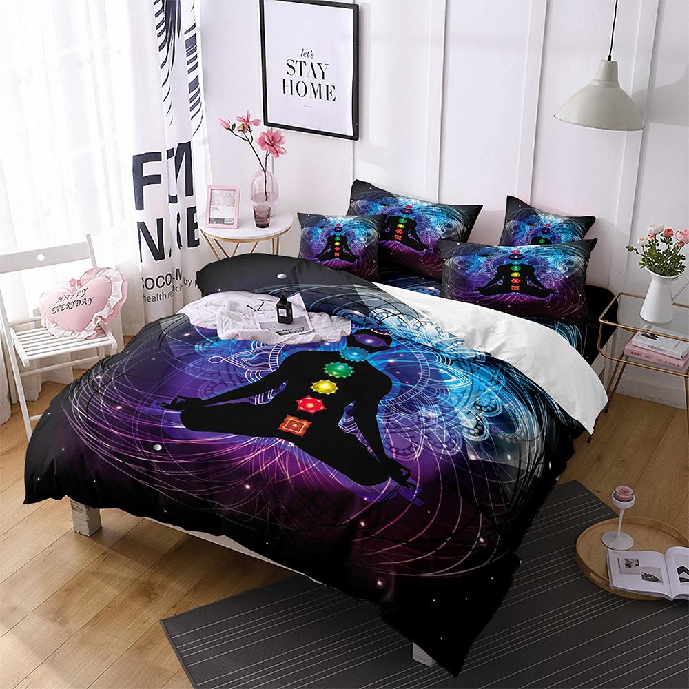 

Yoga Duvet Cover King Queen Chakra Meditation Bedding Set Blue Mandala Boho Hippie Style With Chakra Art microfiber Quilt Cover 135x200cm