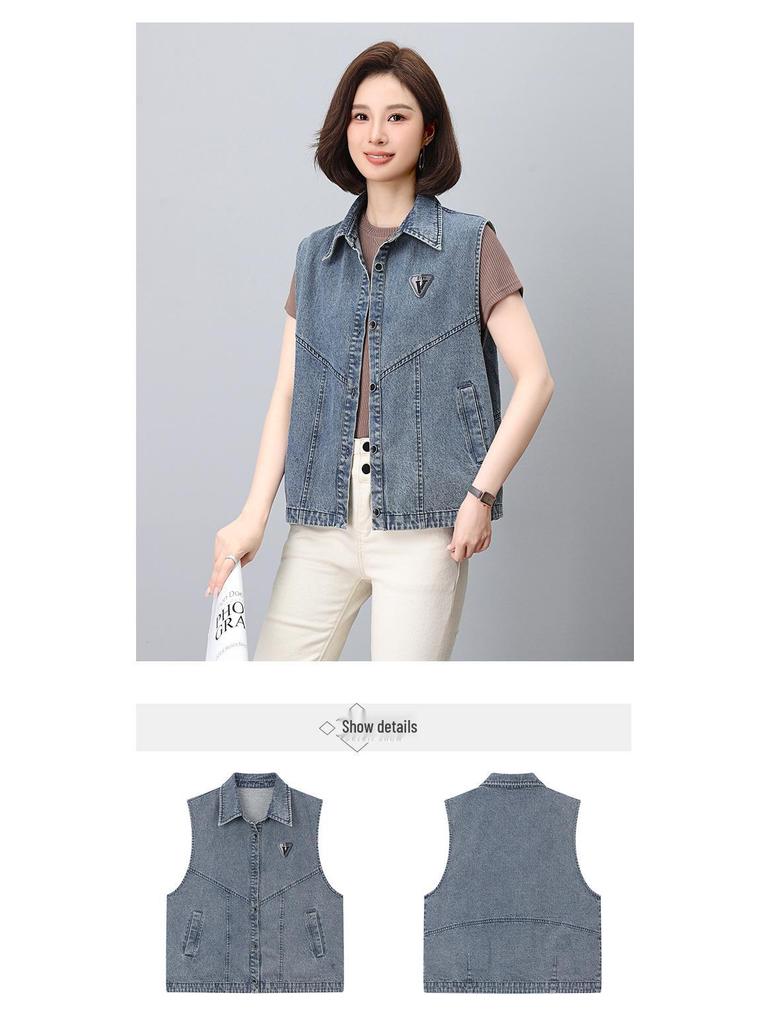 Women's Casual Denim Vest - 2024 Spring/Autumn Fashionable Age-Defying Outerwear