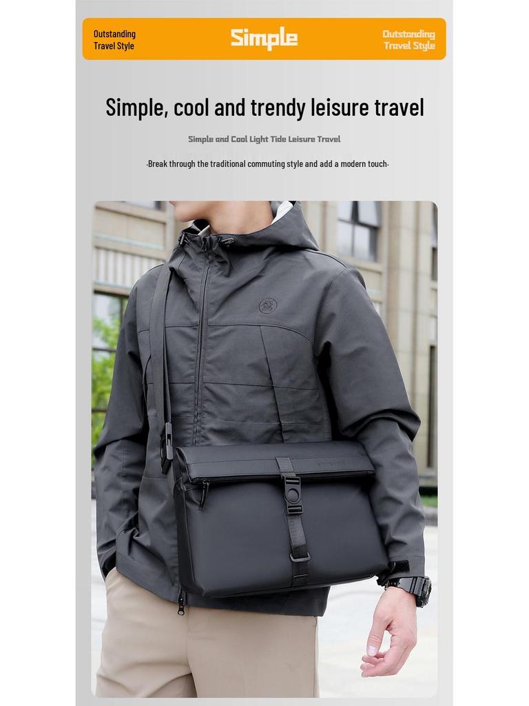 Nordic Minimalist Men's Leather Crossbody Briefcase – Trendy Shoulder Bag for Business Commute