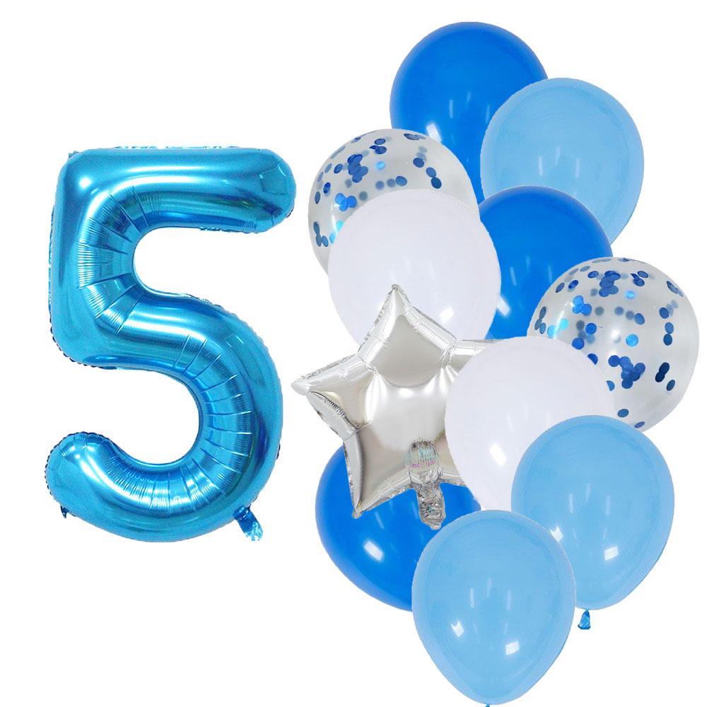 12 Pcs Blue 32 Inch Number Foil White Latex Balloon Happy Birthday Party Decorations Kids Boy Baby 1 2 3 4 5 6 7 8 9 Year Old