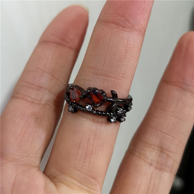 Y2K Gothic Dark Red Cross Star Crow Heart Rings For Women Goth Game Love And Deepspace Sylus Cosplay Jewelry Accessories Gifts