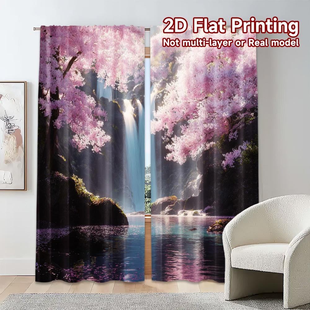 Flat Printing Curtains Without Rod Blossom Cascade Popular Curtain Fabric Outdoor Set Of 2 Made Polyester Machine Washable