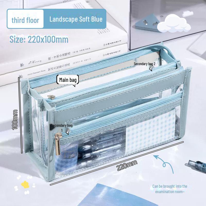 

3-слойный прозрачный пенал большой вместимости: Стильный корейский дизайн Ins для канцелярских товаров для девочек Holds 50 Pens