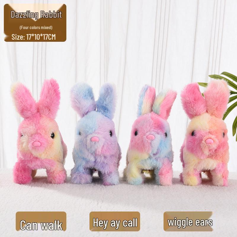 Plush Interactive White Rabbit Toy - Walking, Talking, Ear-Wiggling, Mouth-Moving Long-Haired Pet Simulation.