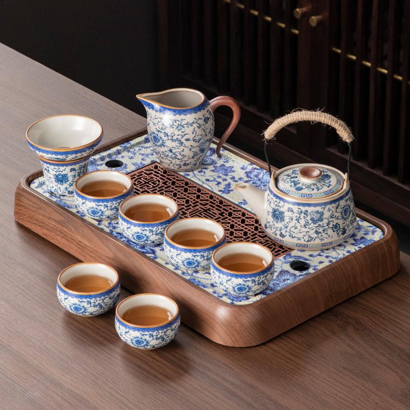 New Ru Kiln Kung Fu Tea Set Home Office Ceramic Teapot Teacup Tea Tray Tea Table A complete set