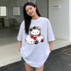 2026 New Summer HelloKitty Cute Graphic Tee Casual Short Sleeve Cotton Top for Women Girls Kawaii Cartoon Print Streetwear