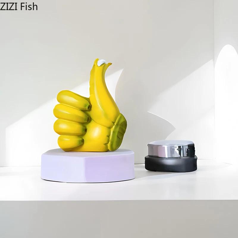 Banana Fist Thumbs-up Ornaments Creative Banana Statue Desk Decoration Resin Crafts Thumbs Sculpture Room Aesthetic Decor