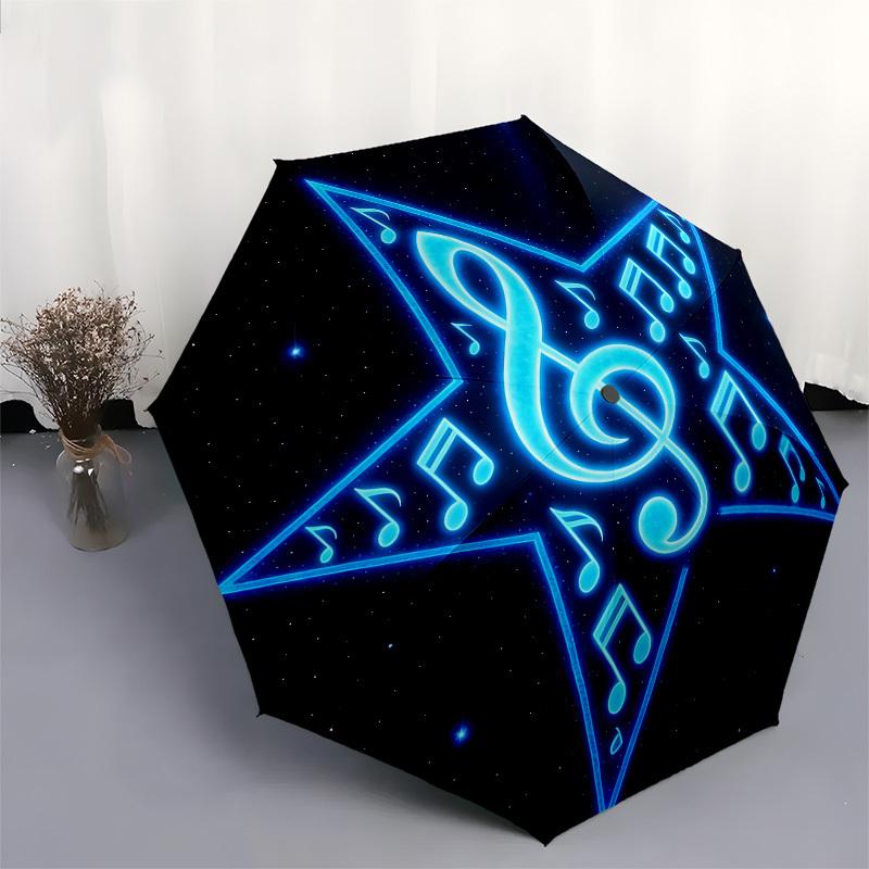 1pc Music Star Automatic Folding Umbrella, Heavy Duty 8 Rib Iron Frame,  Suitable for Travel, Daily Use, Birthday, Decor Gift  79