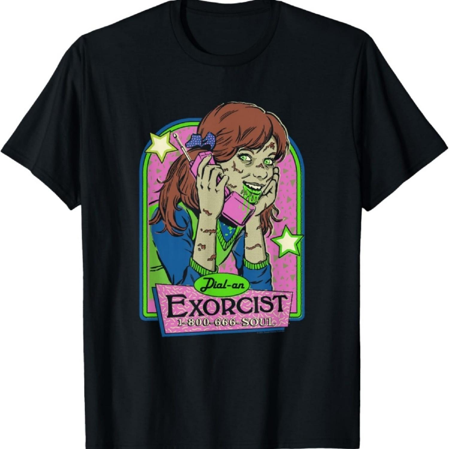 

Dial an Exorcist Demon Retro Dark Humor T-Shirt S